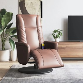 vidaXL Poltrona massagens recl. c/ apoio pés couro artificial castanho