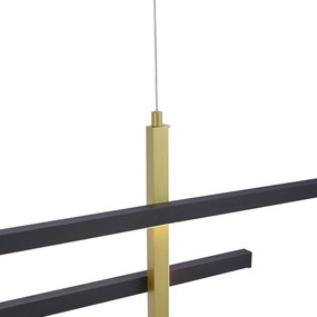 Candeeiro suspenso de design H preto com dourado incluindo LED regulável em 3 níveis - Joy Moderno