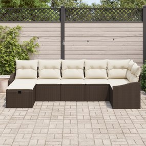 Conjunto de Sofá de Jardim de 7 Peças com Almofadas Castanho Poliéster