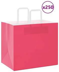 vidaXL Sacos de papel 250 unid com alças rosa 32x22x28 cm