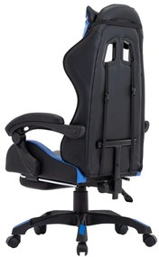 Cadeira estilo corrida c/ apoio pés couro artificial azul/preto