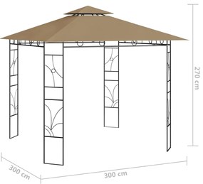 Gazebo 3x3x2,7 m 160 g/m² cinzento-acastanhado