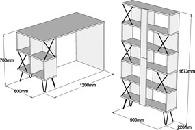 Secretária de Estudo e Estante Extra – Creme e Preto – Secretária: 120