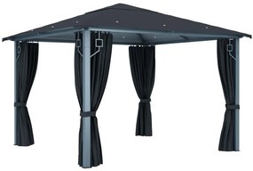 Gazebo com cortina 300x300 cm alumínio antracite