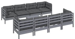 9 pcs conjunto lounge de jardim c/ almofadões pinho maciço