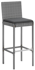 7 pcs conjunto de bar p/ jardim c/ almofadões vime PE cinzento