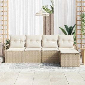 Sofá de Jardim 5 Peças com Almofadas Bege em Rattan Sintético.