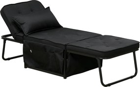 HOMCOM Poltrona 2 em 1 Sofá Cama Individual Encosto Reclinável 5 Posições com Almofada 180x64x40 cm Preto | Aosom Portugal