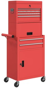 HOMCOM Carrinho de Ferramentas com 6 Gavetas Rodas Painel Lateral Perfurado e Caixa de Ferramentas Desmontável 60,5x33,5x131 cm Vermelho | Aosom Portugal