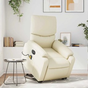 Poltrona reclinável elevatória elétrica couro artificial creme