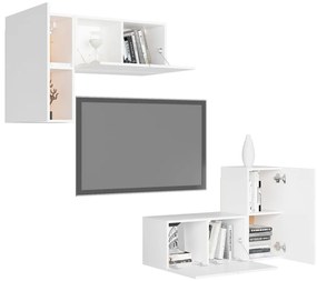4 pcs conjunto de móveis de TV derivados de madeira branco