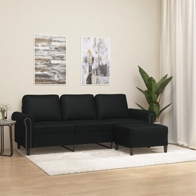 vidaXL Sofá de 3 lugares c/ apoio de pés 180 cm couro artificial preto