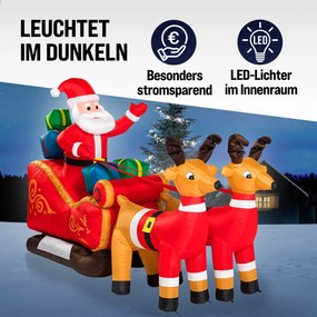 Pai Natal insuflável com trenó XXL Decoração iluminado com 12 LEDs 240 x 92 x 155 cm Multicolorido