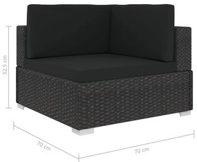 Cadeira de canto seccional c/ almofadões 1 pc vime PE preto