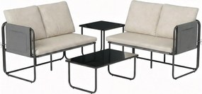 Outsunny Conjunto de Jardim de 4 peças Móveis de Exterior com 2 Sofás de 2 Lugares 2 Mesas de Vidro Capas Removíveis Preto e Bege | Aosom Portugal