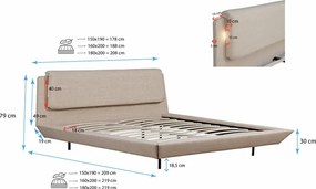 Cama de Casal Flutuante Beatrice com Colchão – 160x200 cm – Bege – LED