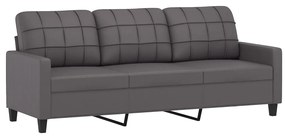 3 pcs conjunto de sofás c/ almofadões couro artificial cinzento