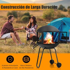 Grelhador a lenha com rodas e alça para churrasco de acampamento 69 x 51 x 108 cm preto