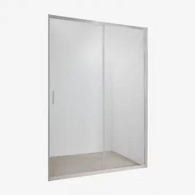 Mampara De Duche Com Acesso Frontal E Porta Deslizante, Vidro Temperado De 6 Mm E Alumínio Dover Transparente & 150 X 195 Cm & Cinzento Escovado -