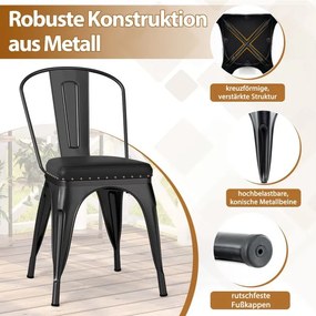 Conjunto de 4 cadeiras de jantar, cadeira de bistrô, cadeira de metal empilhável, cadeiras de cozinha acolchoadas, cadeiras de jardim com encosto, 44