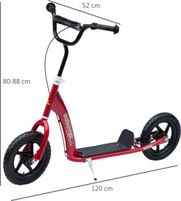 Trotinete para Crianças acima de 5 anos Scooter de 2 Rodas Grandes de 12 Polegadas com Freio e Guidão Ajustável em Altura Carga Máx. 50kg 120x52x80-88
