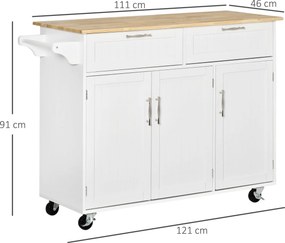 Carrinho/Ilha de Cozinha "Gourmet" com Rodas – 121x46x91 cm – Branco e