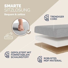 Banco dobrável em cordão macio com espaço de arrumação 114 x 38 x 38 cm Cinzento