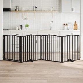 vidaXL Portão p/ cães com porta dobrável 4 painéis 320 cm álamo preto