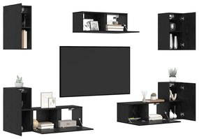 Conjunto de móvel de TV 7 pcs Carvalho preto Madeira processada
