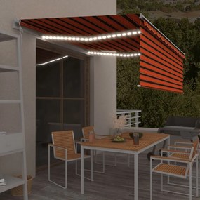 Toldo autom. LED e sensor de vento 4,5x3 m laranja e castanho