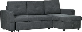 HOMCOM Sofá 3 lugares com função de cama, sofá-cama com chaise longue, sofá estofado, cinza escuro | Aosom Portugal