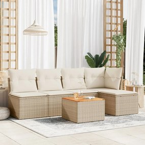 6 pcs conjunto de sofás p/ jardim com almofadões vime PE bege