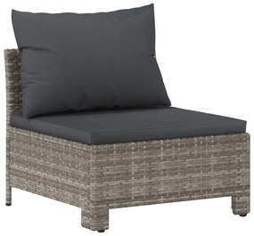 3 pcs conjunto lounge de jardim c/ almofadões vime PE cinzento