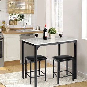 Conjunto de mesa cozinhas e bancos de jantar de 3 peças de bar compactos em couro sintético Branco e Preto