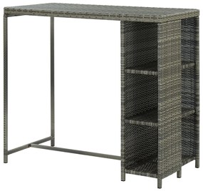 Mesa de bar com prateleiras 120x60x110 cm vime PE cinzento