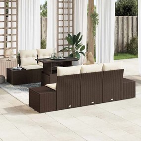 vidaXL Conjunto de Sofá de Jardim com 6 Peças e Almofadas Castanho Vime