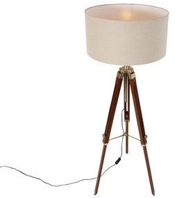 Candeeiro de pé em latão com abajur castanho claro 50 cm tripé - Cortin Industrial,Rústico