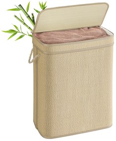 Cesto para roupa suja de 90 litros 49 x 33 x 61 cm em bambu com tampa, cor natural