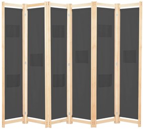 Divisória de quarto com 6 painéis 240x170x4 cm tecido cinzento