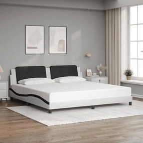 vidaXL Estrutura de cama c/ cabeceira couro artificial branco e preto