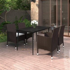 vidaXL 5 pcs conjunto de jantar p/ jardim c/almofadões vime PE e vidro