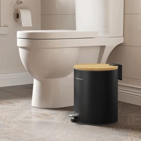 Caixote lixo casa de banho de 6 litros com tampa e pedal silencioso, preto