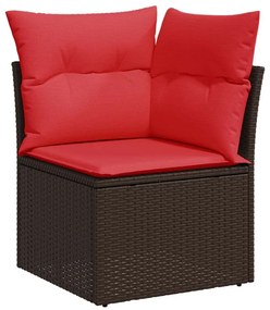 9 pcs conj. sofás jardim c/ almofadões vime PE/acácia castanho
