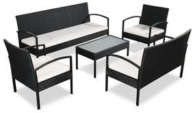 vidaXL 5 pcs conjunto lounge de jardim c/ almofadões vime PE preto