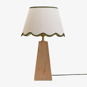 Candeeiro De Mesa Em Madeira De Manga Taraua Madeira De Manga & Algodão Branco Gardénia - Verde Exército 35 Cm Berna - Sklum