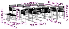 15 pcs conjunto de jantar p/ jardim vime PE preto