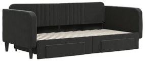 Sofá-cama com gavetão e gavetas 90x190 cm veludo preto