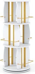 Estante Giratória de 3 Níveis para Livros, 40 x 40 x 107,5 cm, Rotação de 360°, Branco