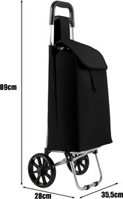 Carrinho de compras dobrável com rodas 34 x 28 x 90 cm, bolsa impermeável removível, leve, para piqueniques e acampamentos, praia preto