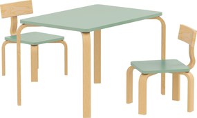 AIYAPLAY Mesa Infantil com Cadeiras Conjunto Mesa e 2 Cadeiras Infantis em Madeira para Desenhar Brincar Estudar 78x53x53cm Verde | Aosom Portugal